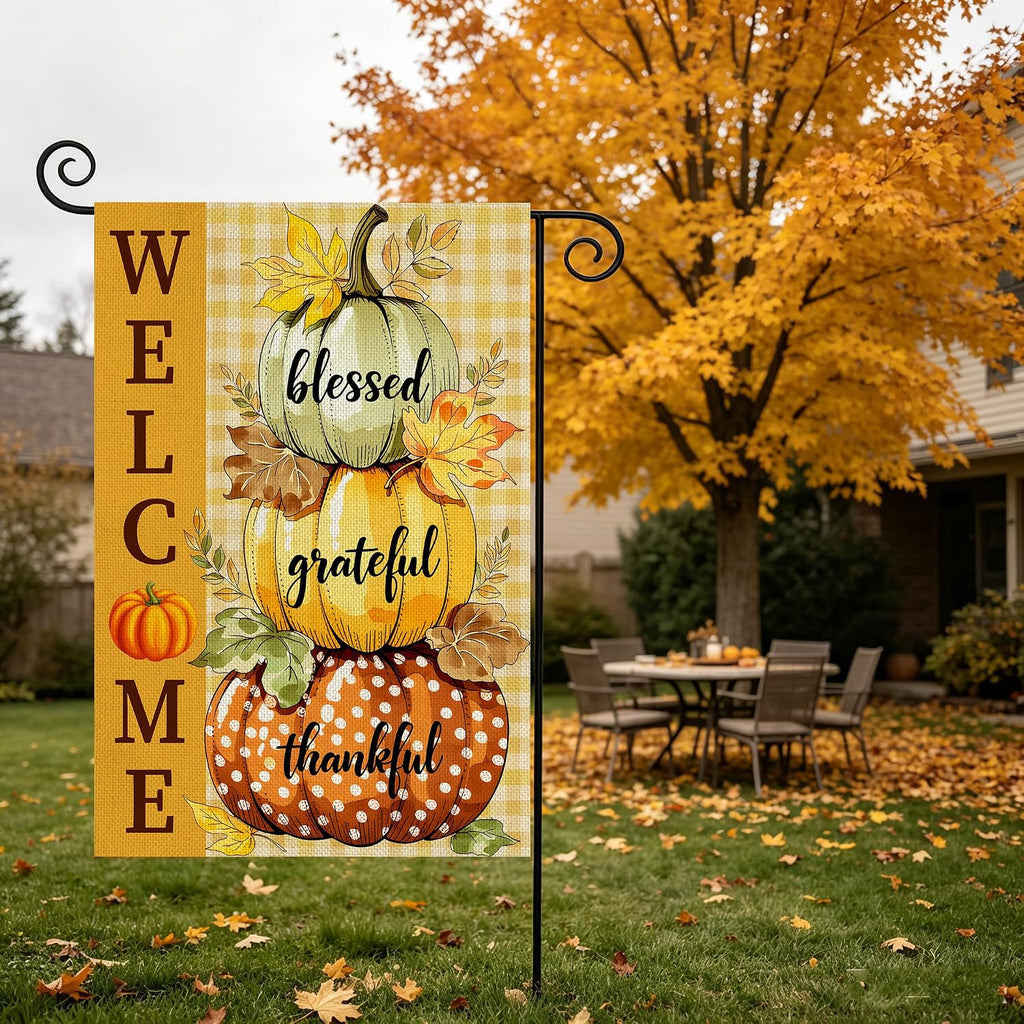 Fall Decorations Garden Flag 12X18 Inch for outside Double Sided Weather & Fade Resistant Pumpkin Welcome Fall Decor Outdoor Thanksgiving Home Yard Flags