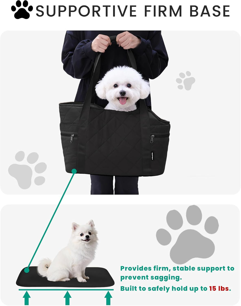 Lightweight Dog Purse Carrier for Small Dogs up to 15 Lbs, Dog Tote Bag Puppy Carrier, Soft Plush Interior, Safety Leash Clip, 4 Side Pockets Dog Carrier Bag for Travel & Walking, Black