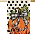 Fall Welcome Pumpkin House Flag 28X40 Inch outside | Double Sided, Weather & Fade Resistant, Yard Outdoor Decoration, Features Polka Dots