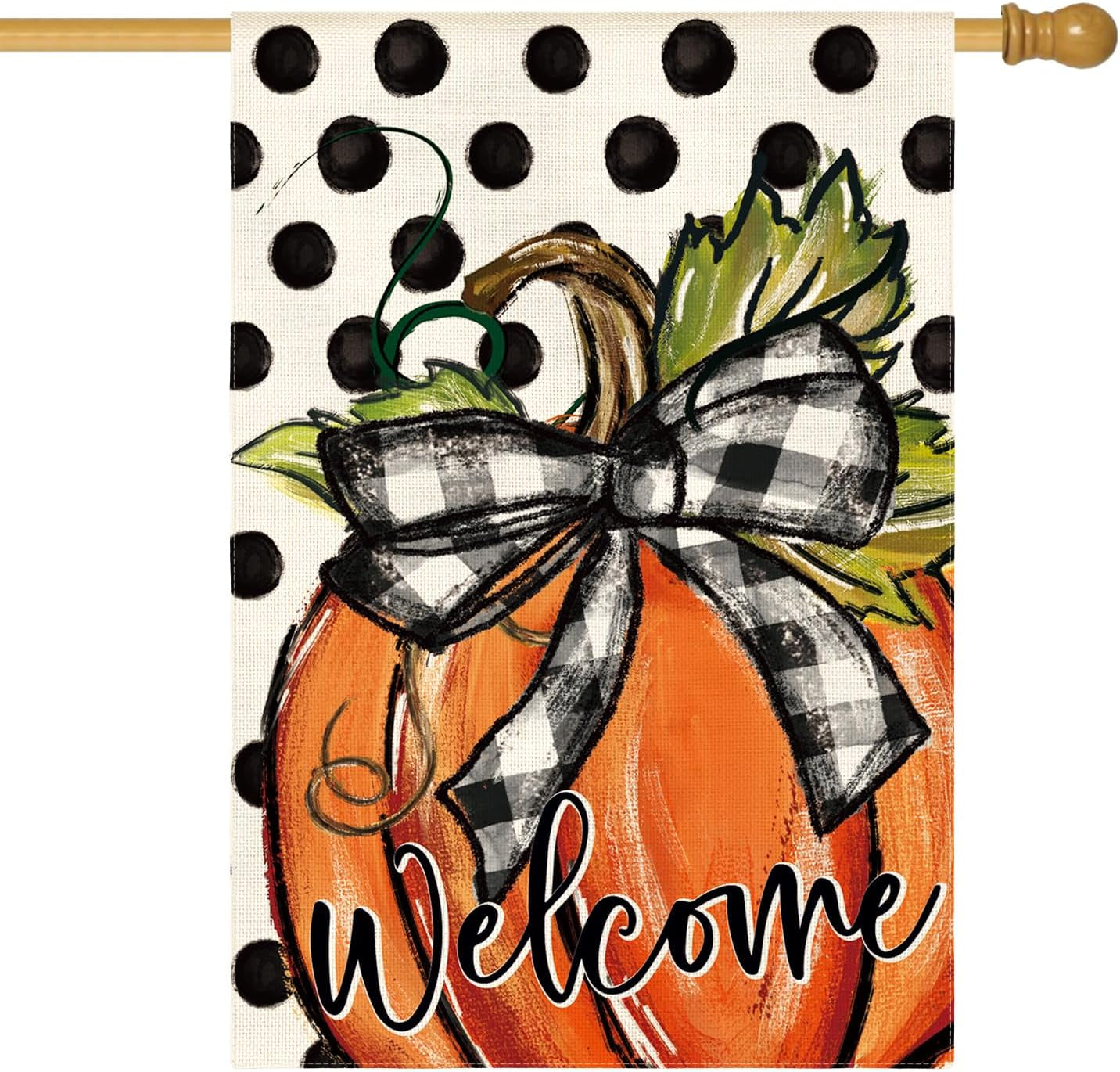 Fall Welcome Pumpkin House Flag 28X40 Inch outside | Double Sided, Weather & Fade Resistant, Yard Outdoor Decoration, Features Polka Dots
