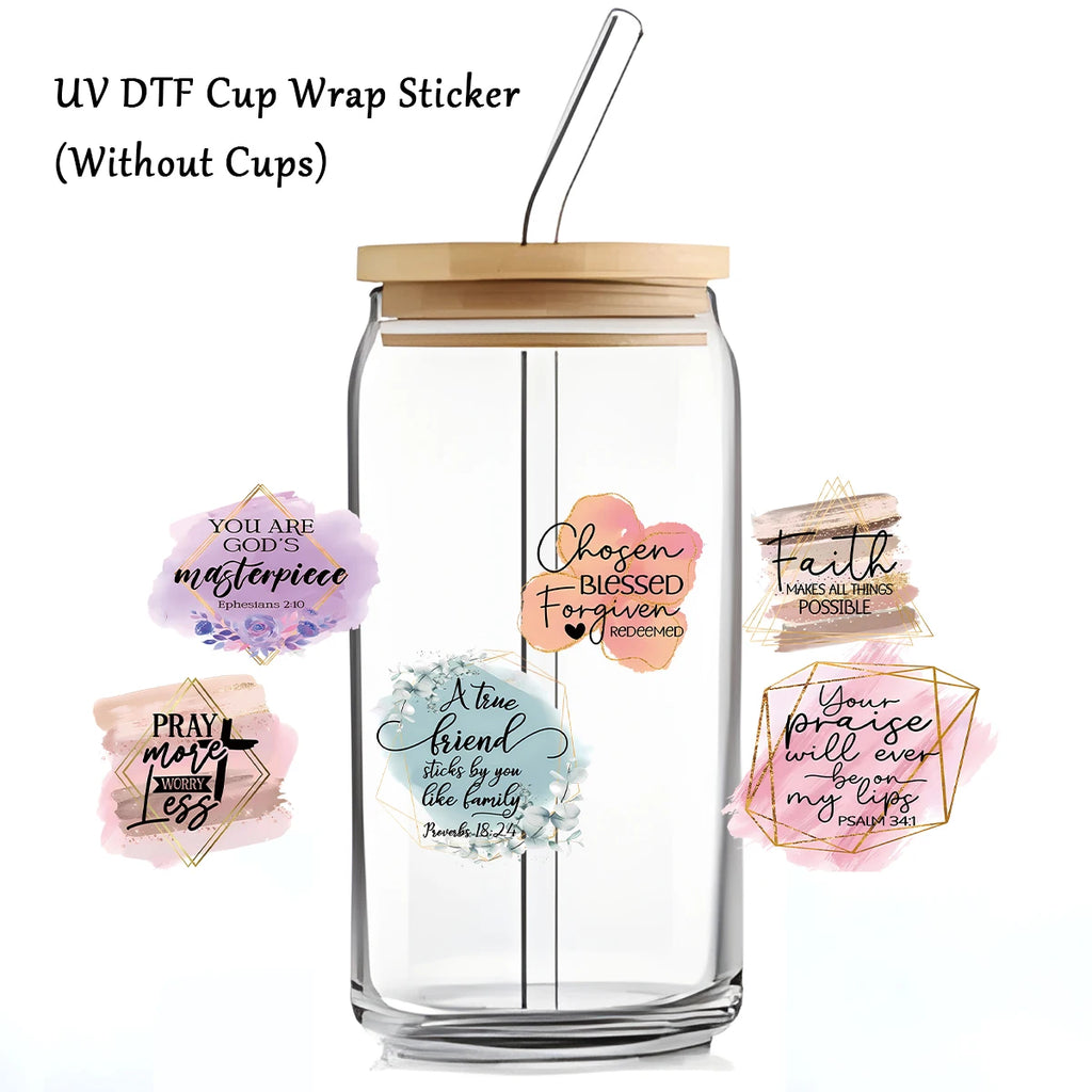 4Pcs Bible Verses UV Transfer Sticker,Glass Can Wrap Decals,Waterproof Self-Adhesive Stickers for Mug Cup,Dtf Cup Decoration