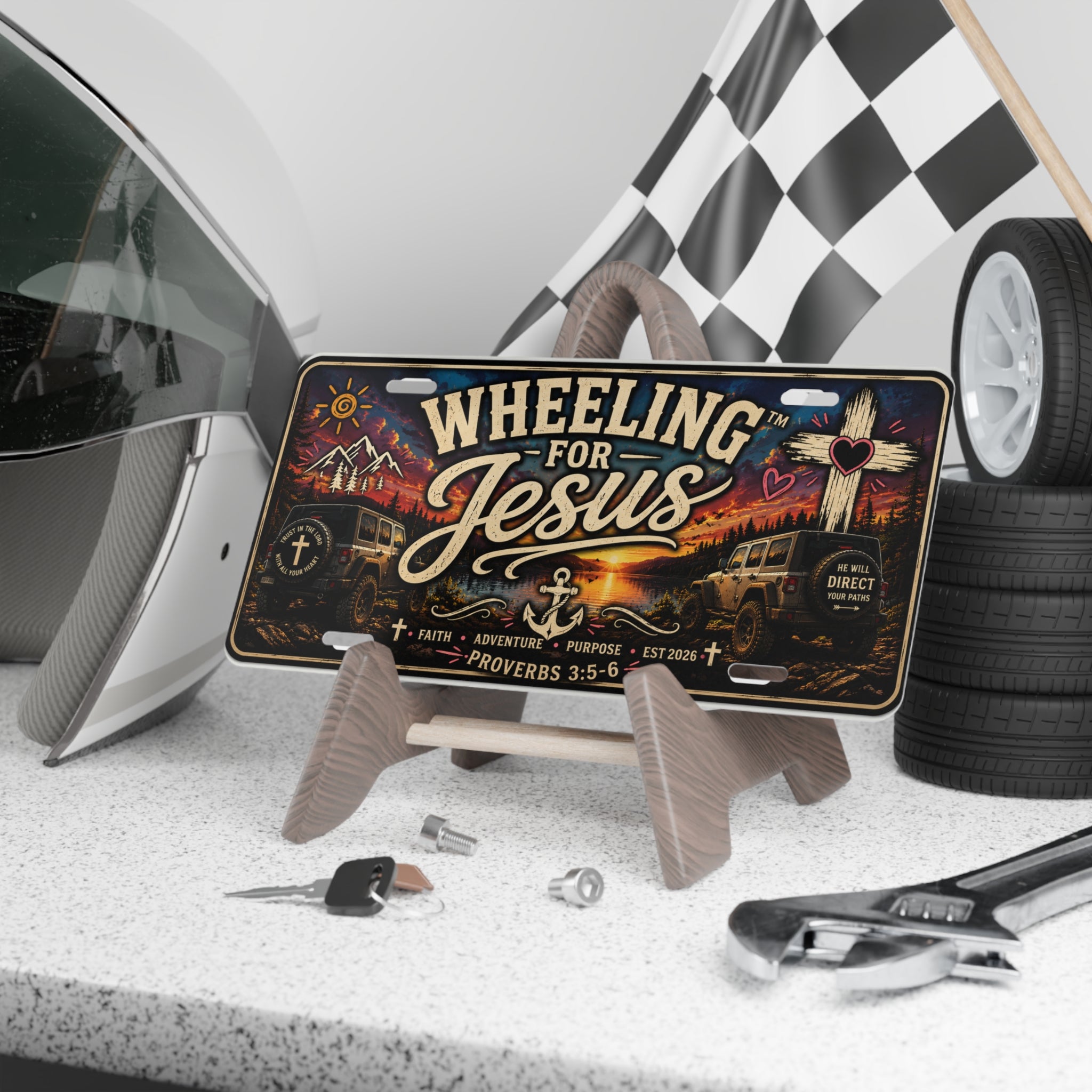 Wheeling for Jesus License Plate – Faith Adventure Automotive Tag