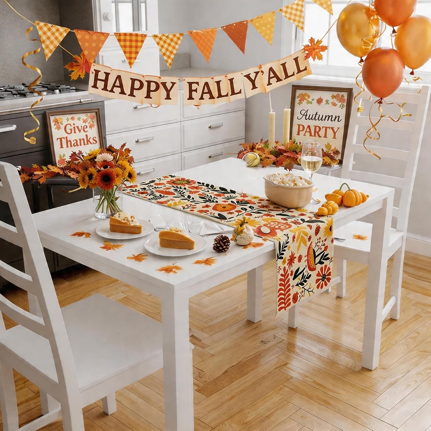 Fall Decor - Floral Table Runner | Autumn Decorations for Home | Thanksgiving Table Decor Accessories for Indoor Outdoor Party Supplies, Fall Centerpieces Backdrop Tablecloth for Room Office Kitchen