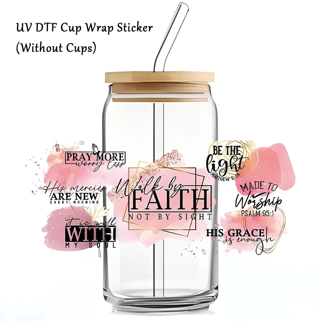 4Pcs Bible Verses UV Transfer Sticker,Glass Can Wrap Decals,Waterproof Self-Adhesive Stickers for Mug Cup,Dtf Cup Decoration
