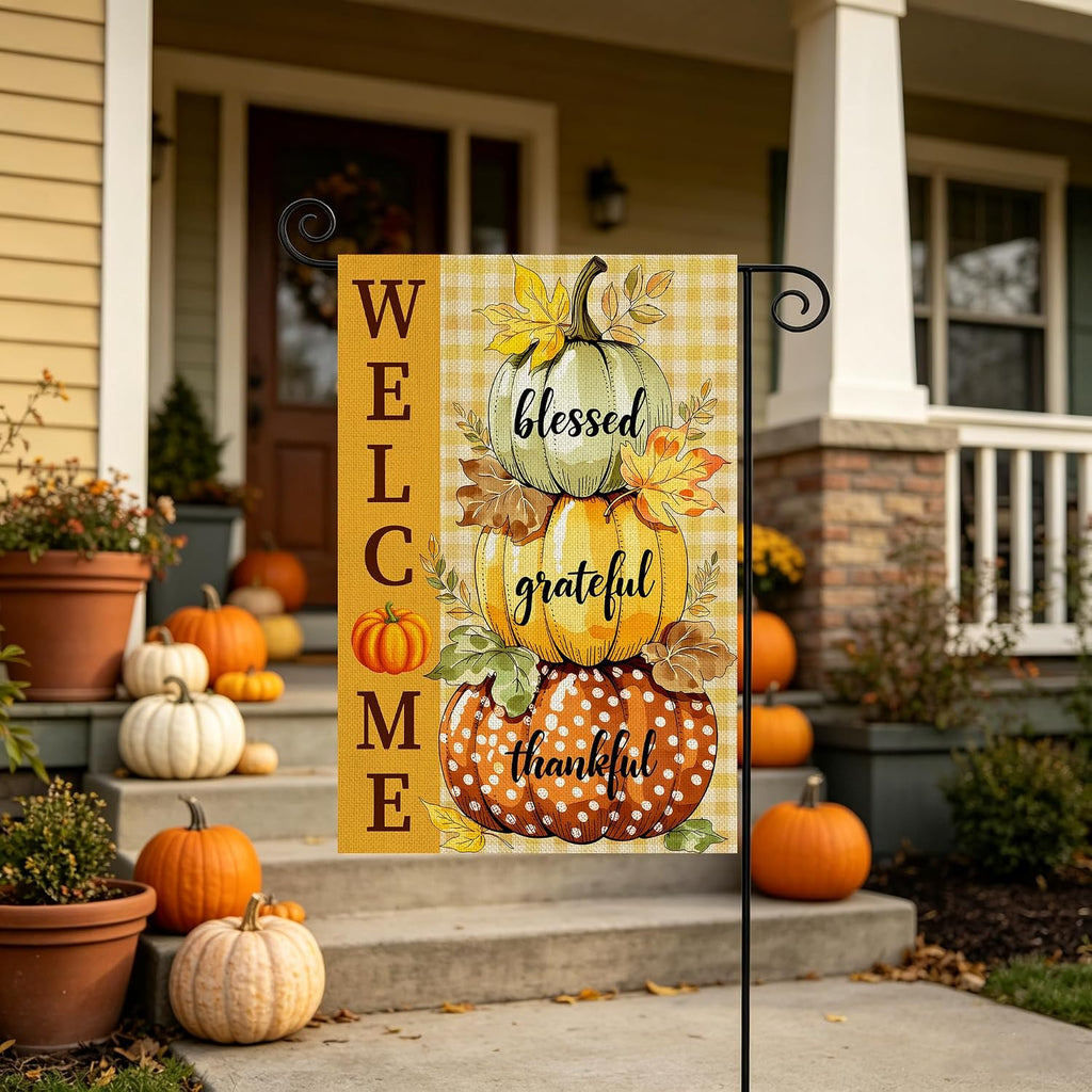 Fall Decorations Garden Flag 12X18 Inch for outside Double Sided Weather & Fade Resistant Pumpkin Welcome Fall Decor Outdoor Thanksgiving Home Yard Flags
