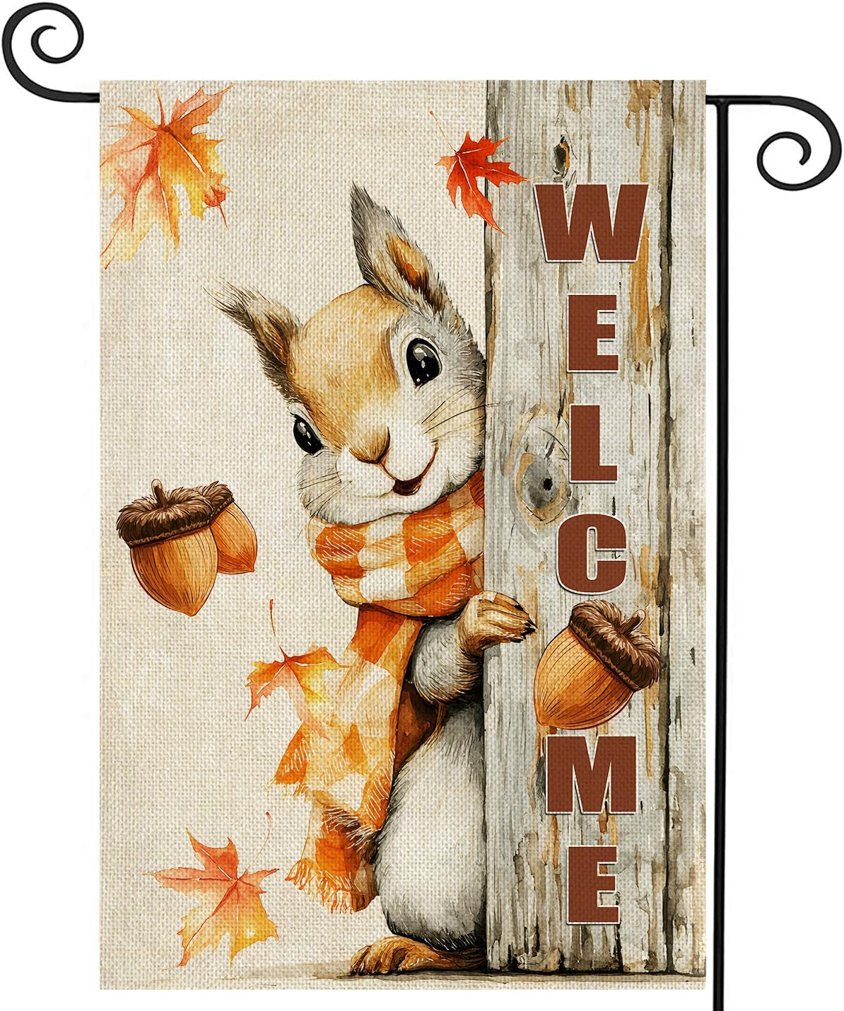 Fall Decorations Garden Flag 12X18 Inch for outside Weather & Fade Resistant Double Sided Nut Squirrel Welcome Yard Flags Outdoor Thanksgiving Home Fall Decor