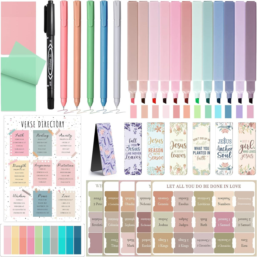 Bible Study Supplies Journaling Kit for Women, Bible Study Kit with Bible Highlighters No Bleed and Tabs, Includes Bookmarks, Pens and More, Bible Verse Gifts for Study (Mint Green)