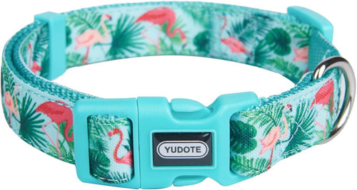 Adjustable Dog Collar, Durable Nylon Collars for Large Female Male Dogs & Puppies, Flamingo Print Cute and Soft