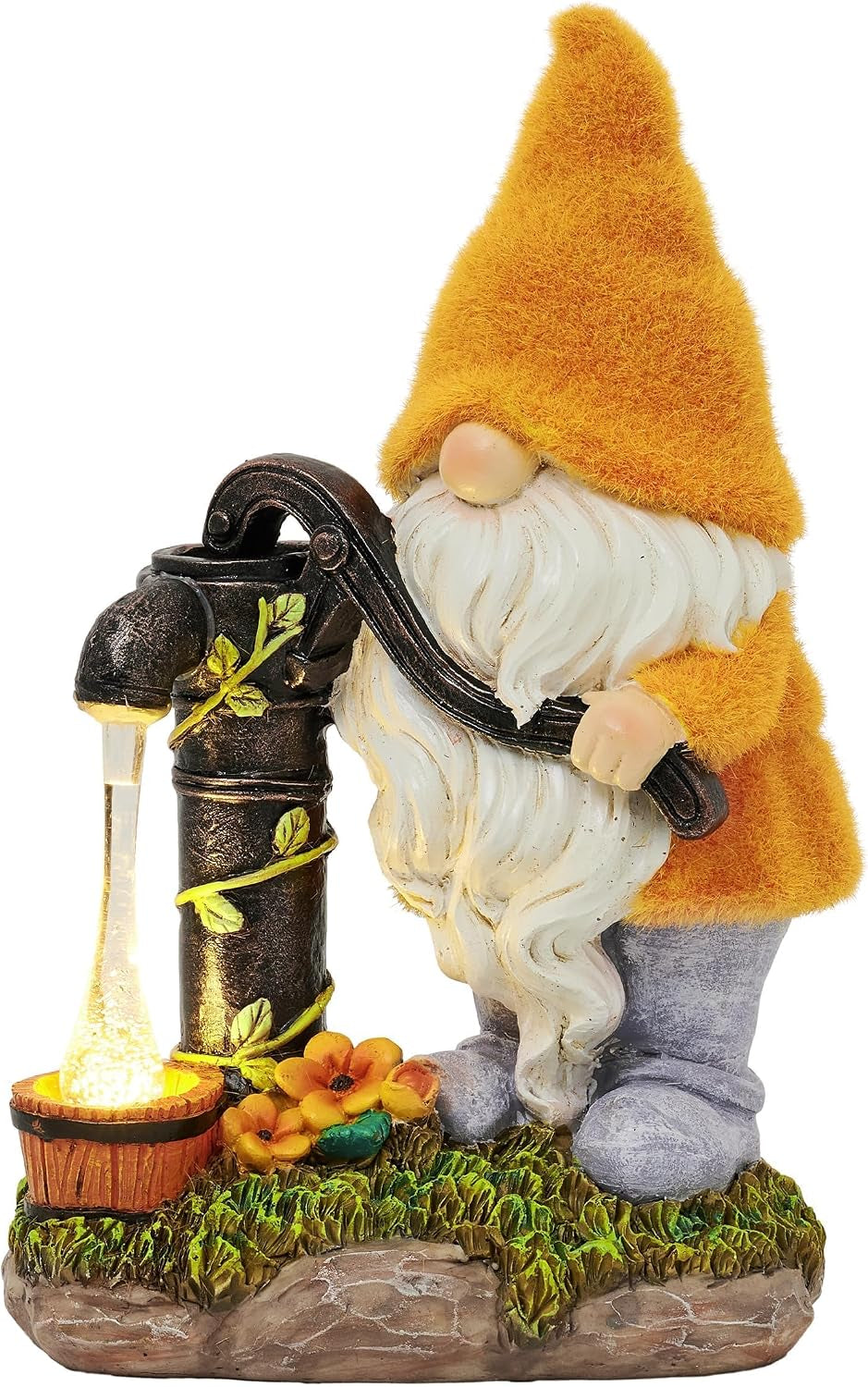 Fall Decor, Fall Gnomes Decor, Autumn Garden Gnomes Pumping Water with Solar Lights, Waterproof Resin Outdoor Fall Decor, Fall Gifts Outdoor/Indoor,9"