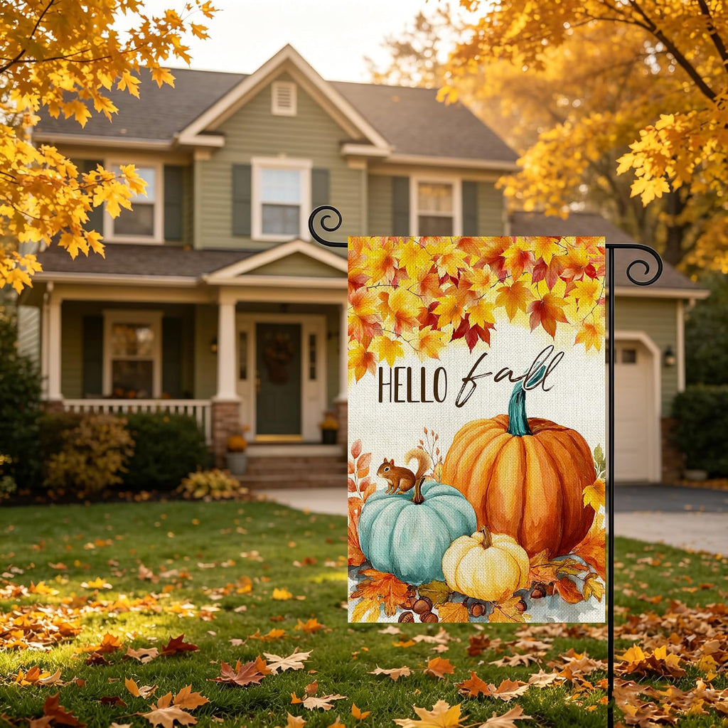 Fall Decorations Garden Flag 12X18 Inch for outside Double Sided Weather & Fade Resistant Pumpkin Hello Fall Yard Flags Outdoor Thanksgiving Home Fall Decor