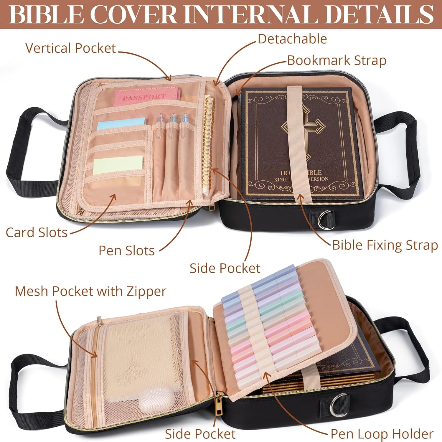 Bible Cover Case for Women, Large Bible Bag W/Shoulder Strap