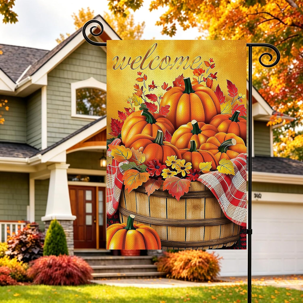 Fall Decorations Garden Flag 12X18 Inch for outside Double Sided Weather & Fade Resistant Pumpkin Welcome Yard Flags Outdoor Thanksgiving Home Fall Decor