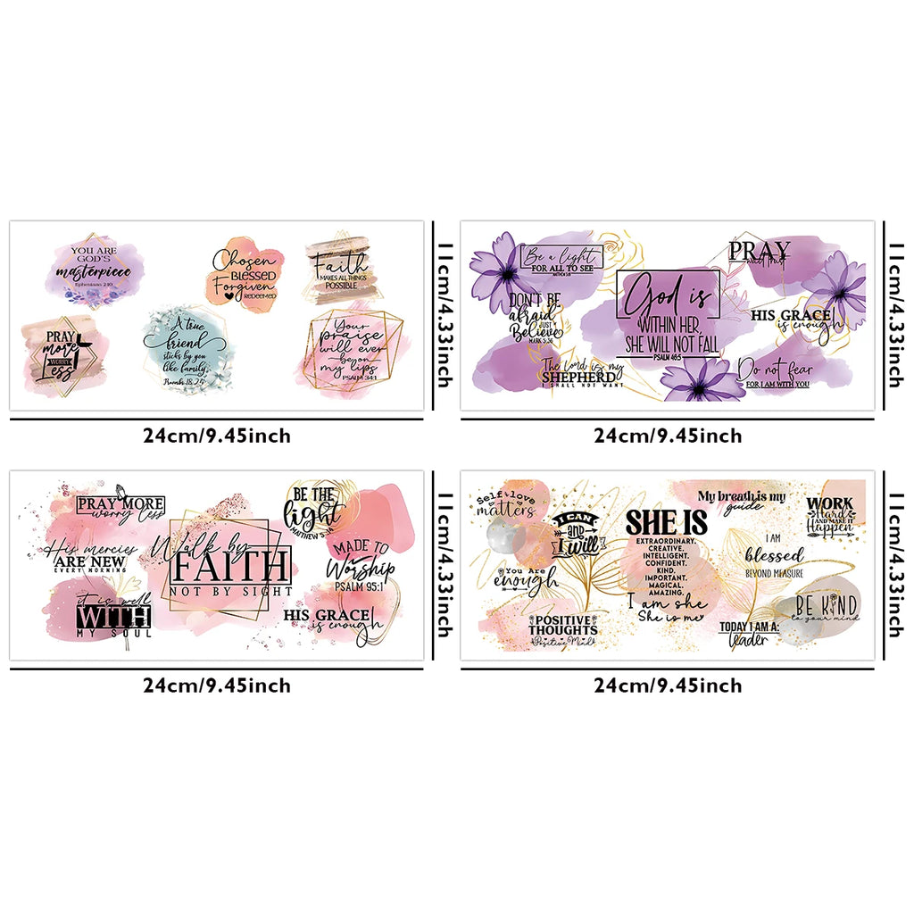 4Pcs Bible Verses UV Transfer Sticker,Glass Can Wrap Decals,Waterproof Self-Adhesive Stickers for Mug Cup,Dtf Cup Decoration