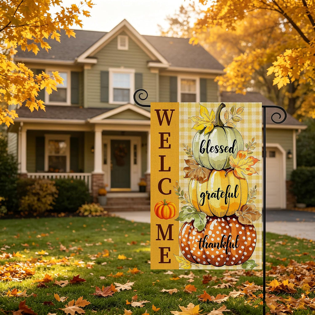 Fall Decorations Garden Flag 12X18 Inch for outside Double Sided Weather & Fade Resistant Pumpkin Welcome Fall Decor Outdoor Thanksgiving Home Yard Flags