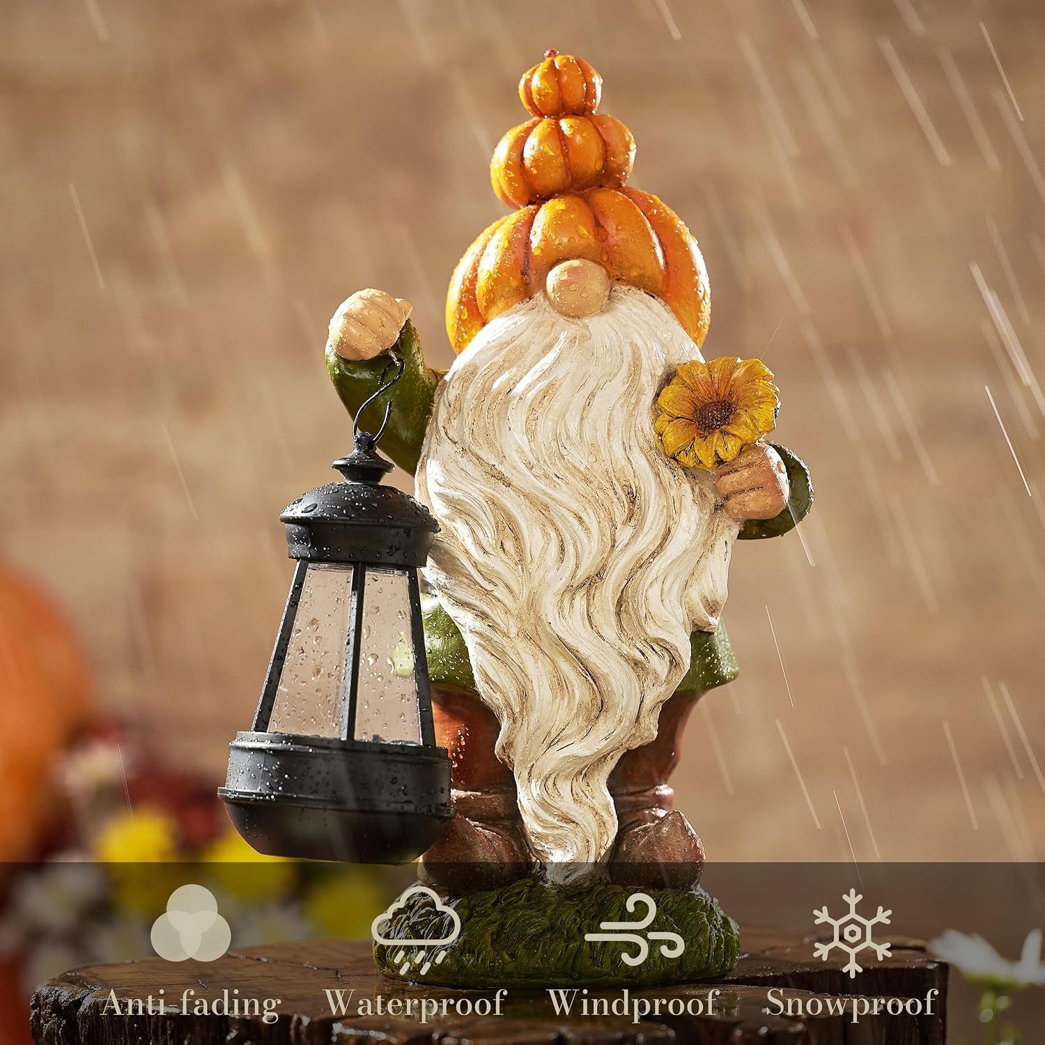 Fall Decor, Pumpkin Gnomes Decoration, Autumn Gnome Holding Lantern with Solar Lights, Waterproof Fall Gnomes Resin Outdoor Fall Decor, Fall Gift Outdoor/Indoor, 11.6"