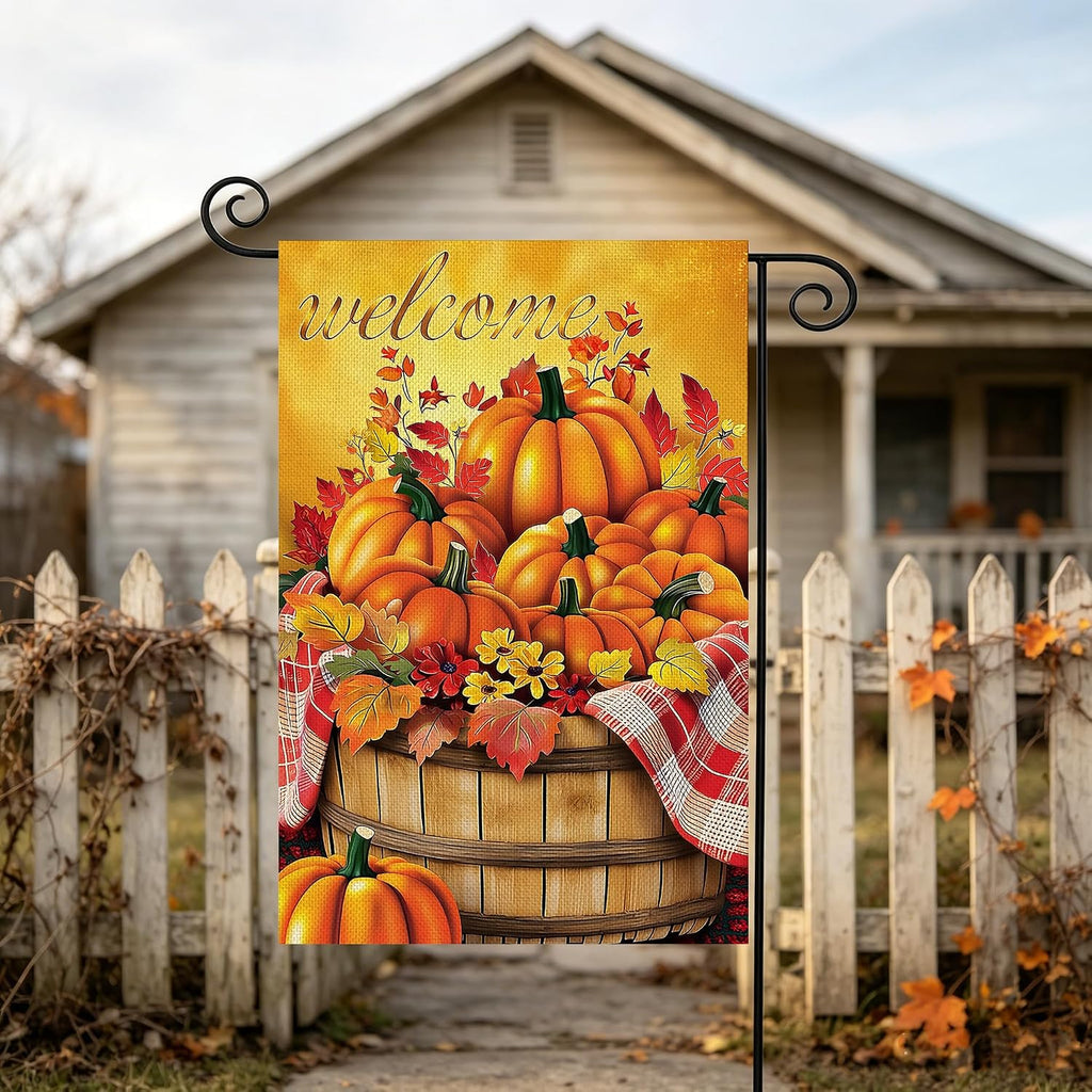 Fall Decorations Garden Flag 12X18 Inch for outside Double Sided Weather & Fade Resistant Pumpkin Welcome Yard Flags Outdoor Thanksgiving Home Fall Decor