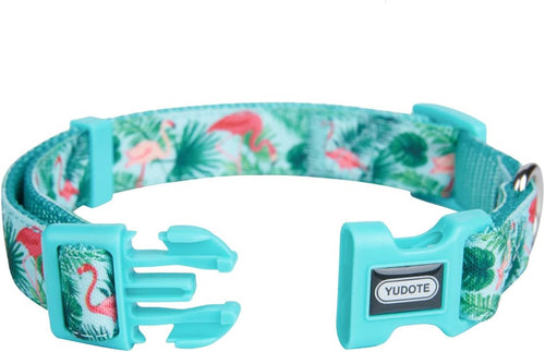 Adjustable Dog Collar, Durable Nylon Collars for Large Female Male Dogs & Puppies, Flamingo Print Cute and Soft