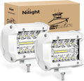 Marine LED Light Pods Navigation Lights 2PCS 4 Inch White Spot Flood Combo Ponton Boat Deck Dock Lighting for Night Fishing T-Top Stern Yacht Port Sailboat Trucks Tractors