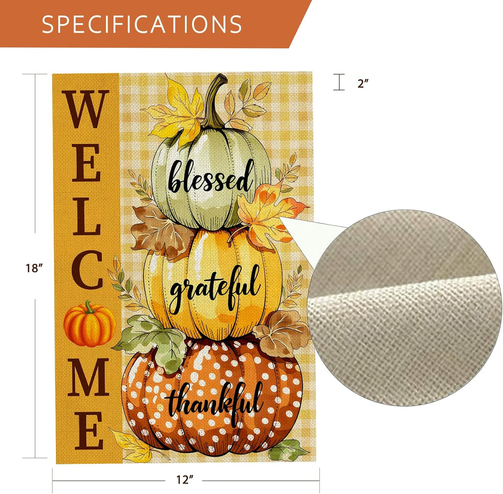 Fall Decorations Garden Flag 12X18 Inch for outside Double Sided Weather & Fade Resistant Pumpkin Welcome Fall Decor Outdoor Thanksgiving Home Yard Flags