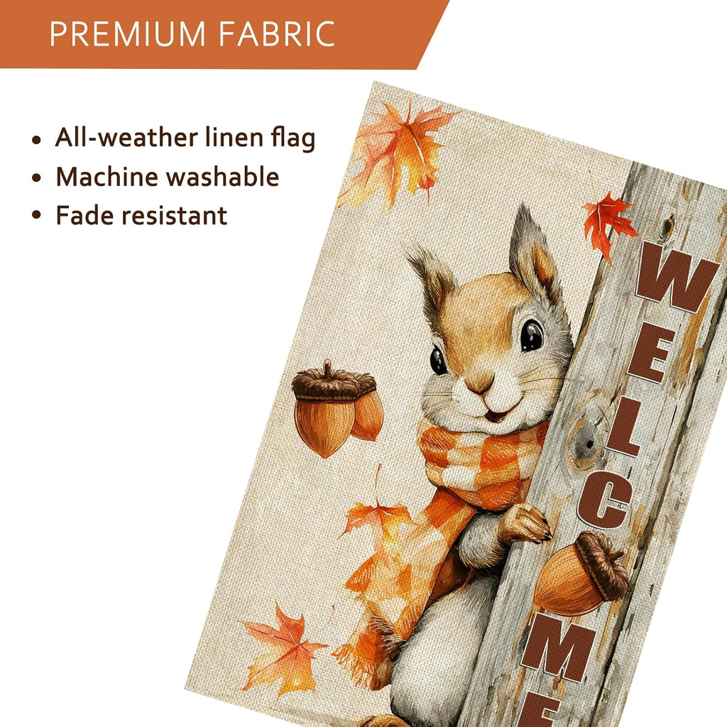 Fall Decorations Garden Flag 12X18 Inch for outside Weather & Fade Resistant Double Sided Nut Squirrel Welcome Yard Flags Outdoor Thanksgiving Home Fall Decor
