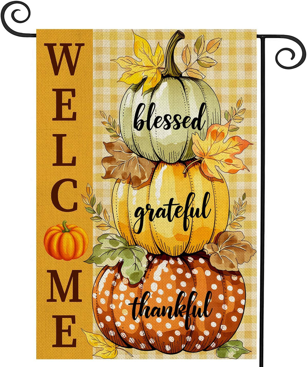 Fall Decorations Garden Flag 12X18 Inch for outside Double Sided Weather & Fade Resistant Pumpkin Welcome Fall Decor Outdoor Thanksgiving Home Yard Flags