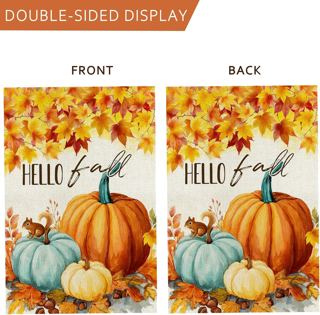 Fall Decorations Garden Flag 12X18 Inch for outside Double Sided Weather & Fade Resistant Pumpkin Hello Fall Yard Flags Outdoor Thanksgiving Home Fall Decor