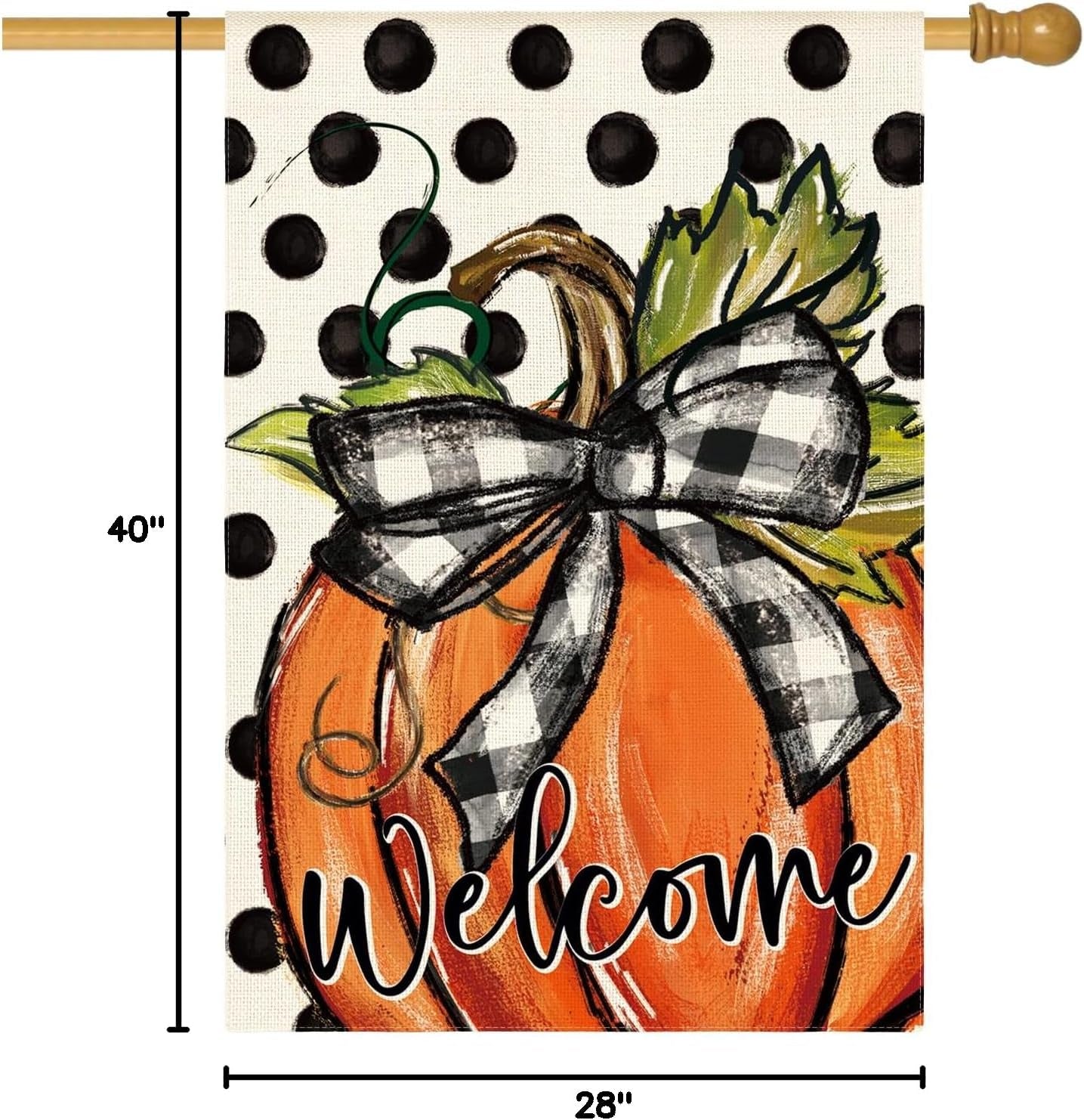 Fall Welcome Pumpkin House Flag 28X40 Inch outside | Double Sided, Weather & Fade Resistant, Yard Outdoor Decoration, Features Polka Dots
