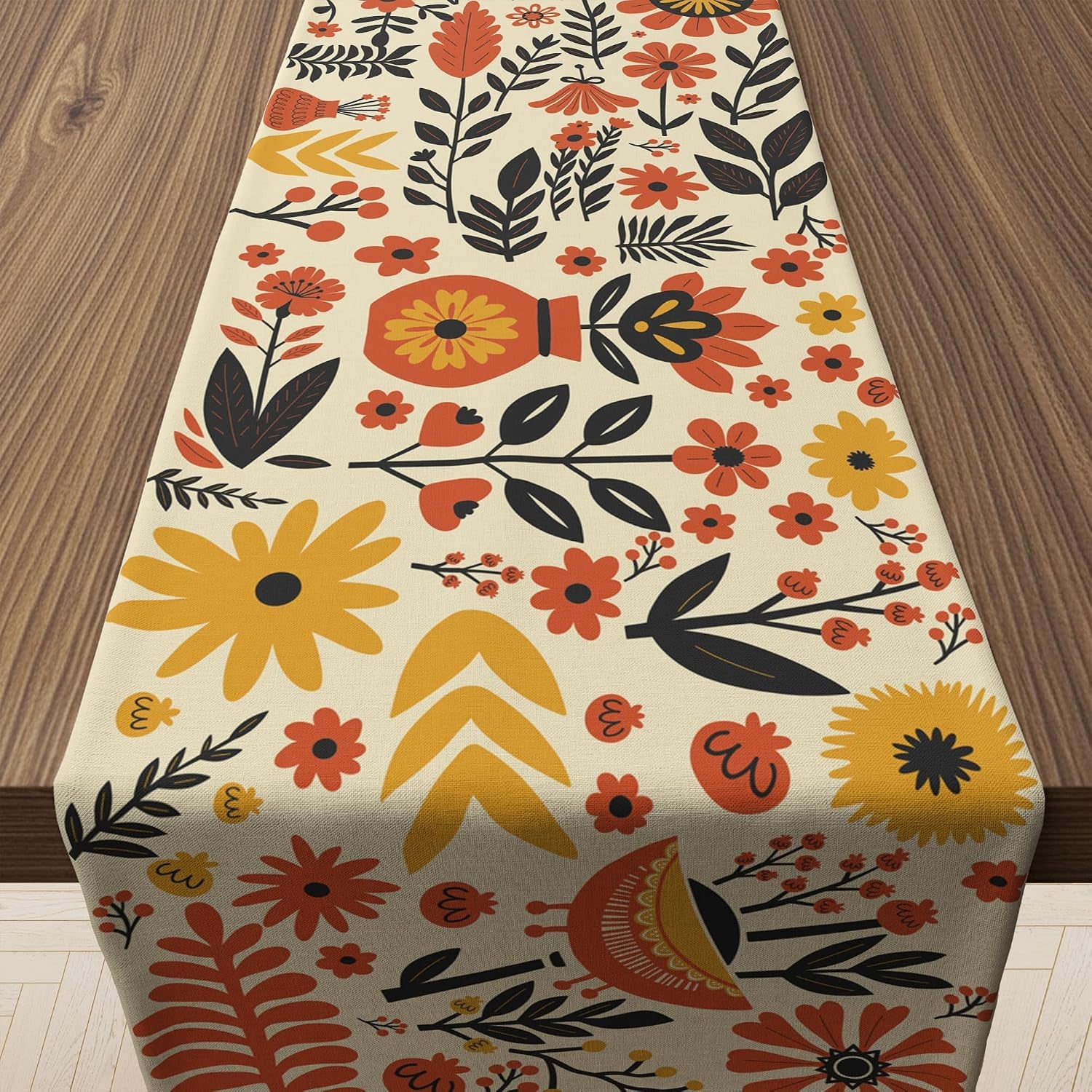 Fall Decor - Floral Table Runner | Autumn Decorations for Home | Thanksgiving Table Decor Accessories for Indoor Outdoor Party Supplies, Fall Centerpieces Backdrop Tablecloth for Room Office Kitchen