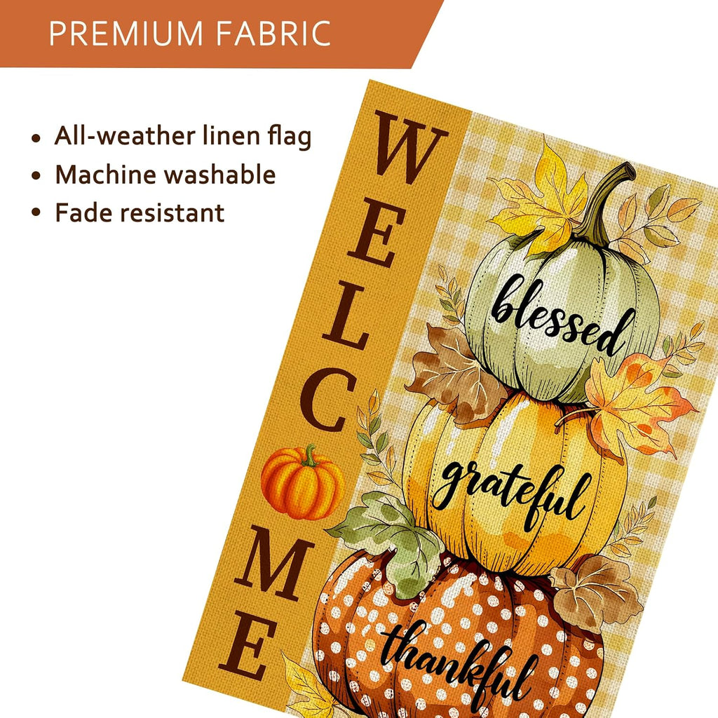 Fall Decorations Garden Flag 12X18 Inch for outside Double Sided Weather & Fade Resistant Pumpkin Welcome Fall Decor Outdoor Thanksgiving Home Yard Flags