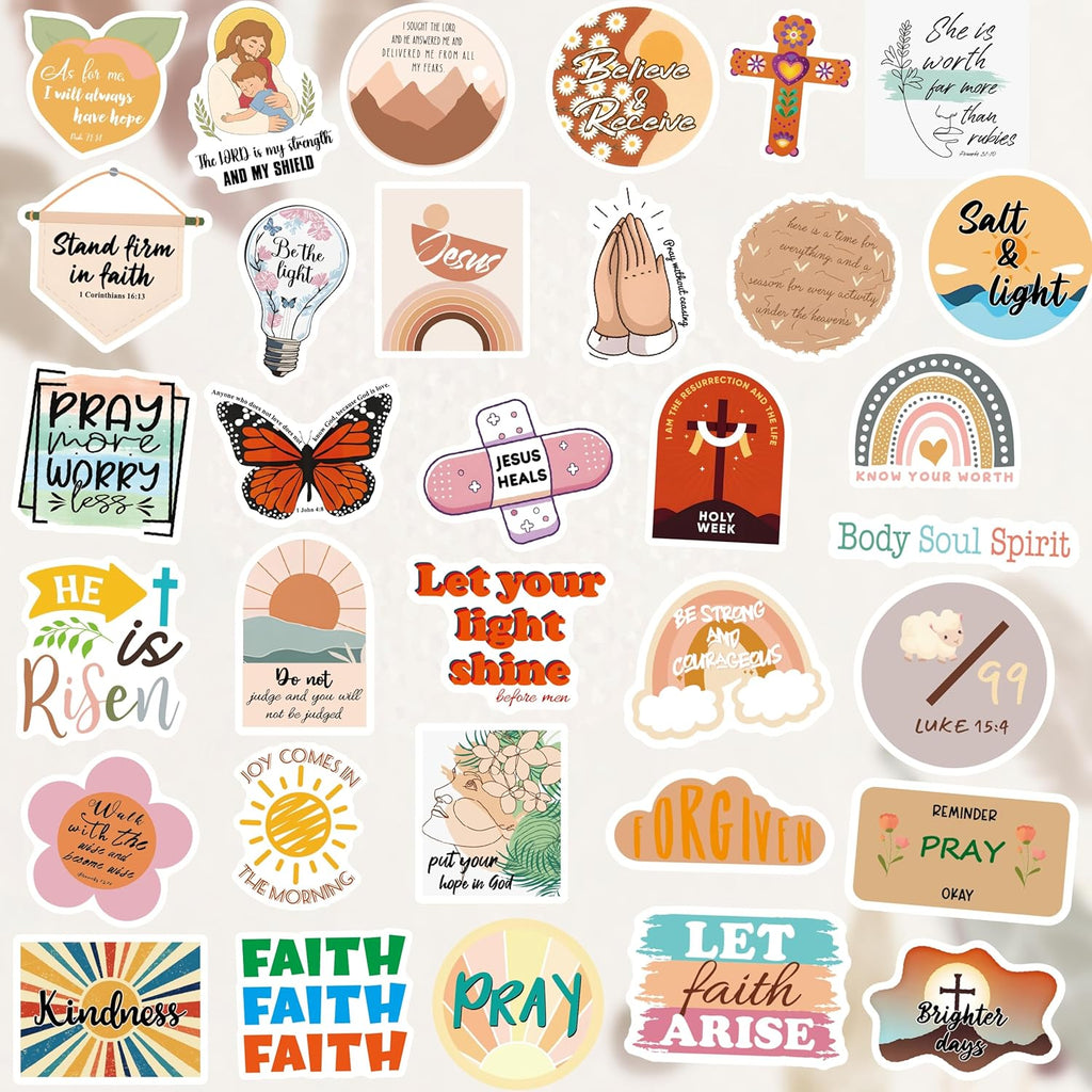 200 Pcs Religious Boho Christian Stickers, Jesus Bible Stickers,Prayer Board Supplies Kit for Water Bottles, Journal, Scrapbook, Bible Study Supplies,Easter Christian Gifts for Kids Teens Women