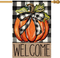 Fall Thanksgiving Pumpkin Welcome House Flag 28X40 Inch | Double Sided, Weather & Fade Resistant, Yard Outdoor Decoration, Features Buffalo Plaid