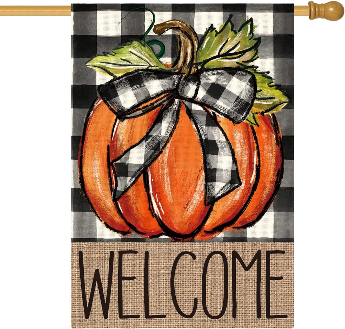 Fall Thanksgiving Pumpkin Welcome House Flag 28X40 Inch | Double Sided, Weather & Fade Resistant, Yard Outdoor Decoration, Features Buffalo Plaid