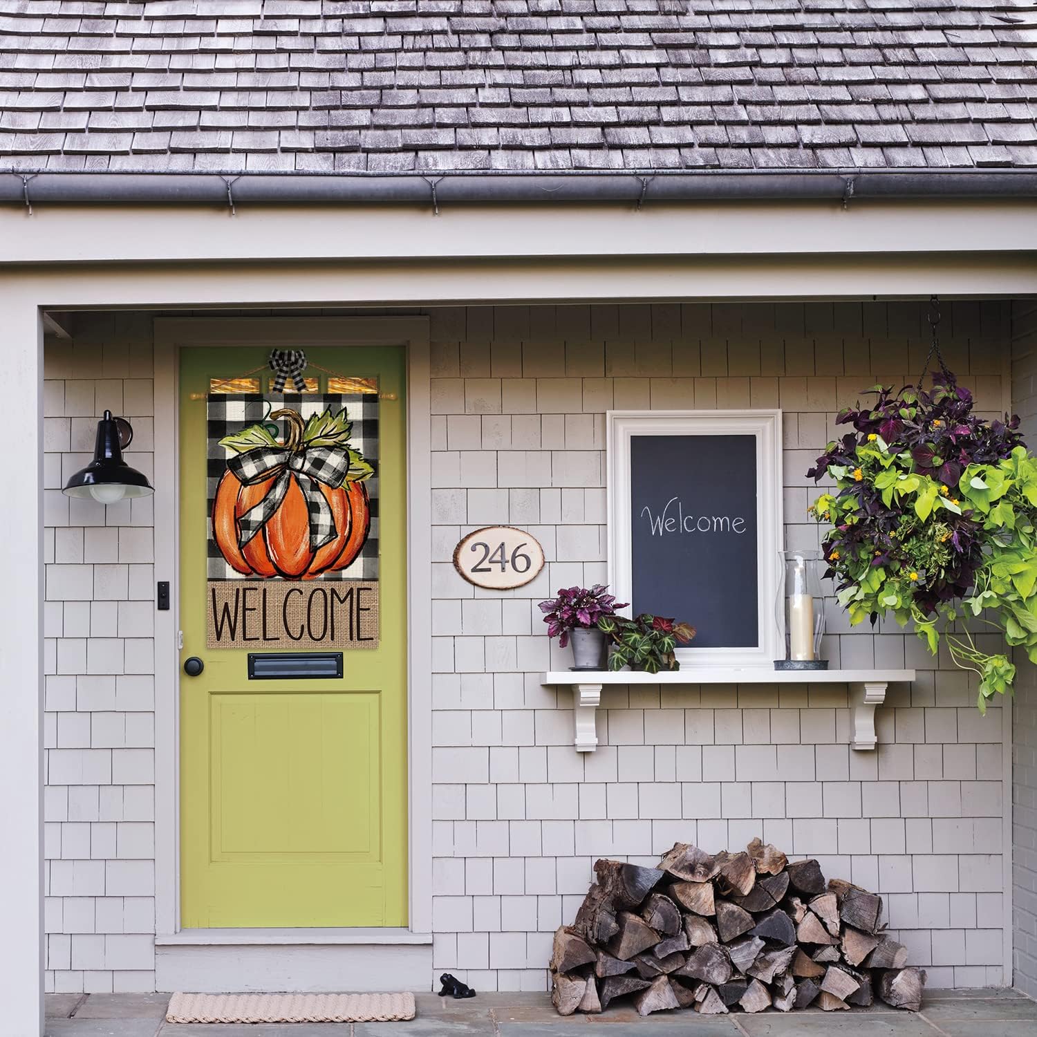 Fall Thanksgiving Pumpkin Welcome House Flag 28X40 Inch | Double Sided, Weather & Fade Resistant, Yard Outdoor Decoration, Features Buffalo Plaid
