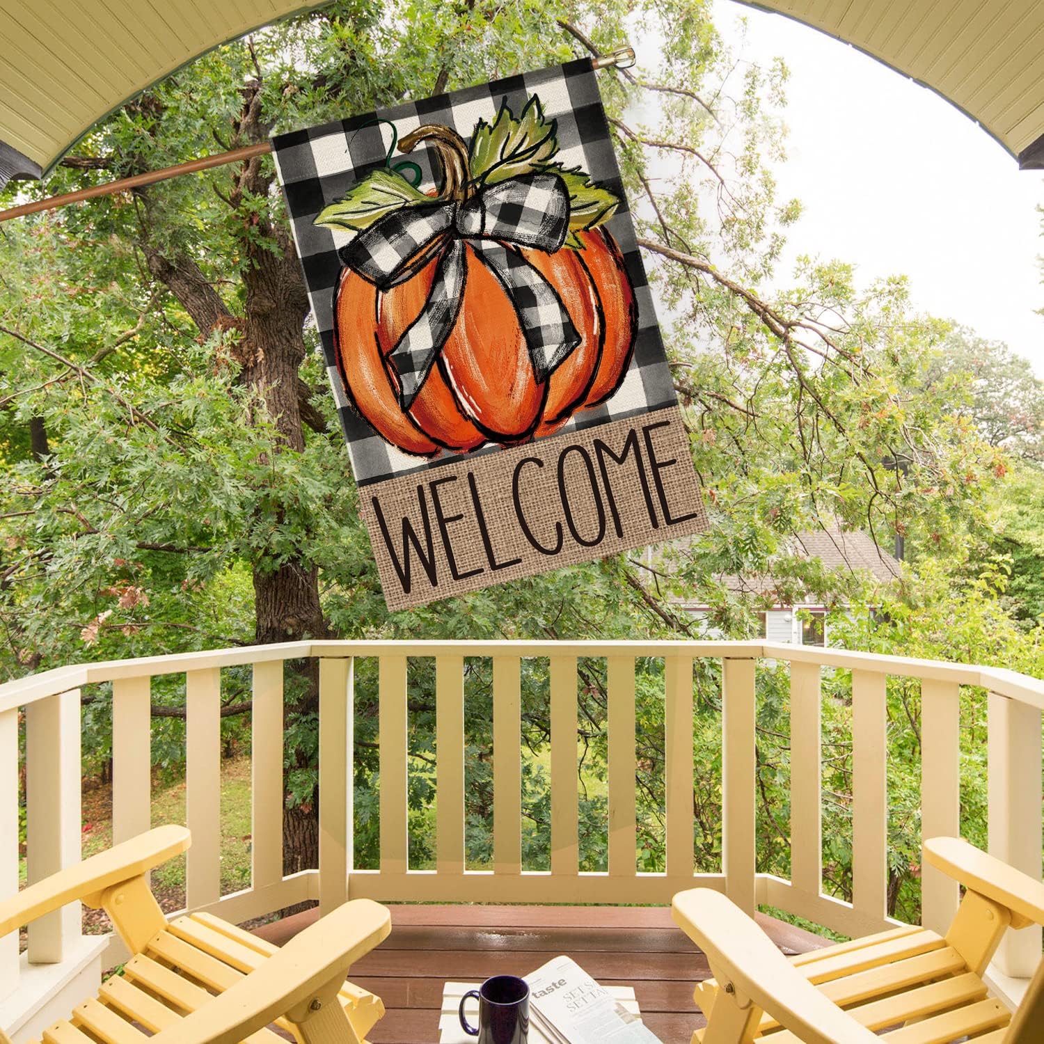 Fall Thanksgiving Pumpkin Welcome House Flag 28X40 Inch | Double Sided, Weather & Fade Resistant, Yard Outdoor Decoration, Features Buffalo Plaid