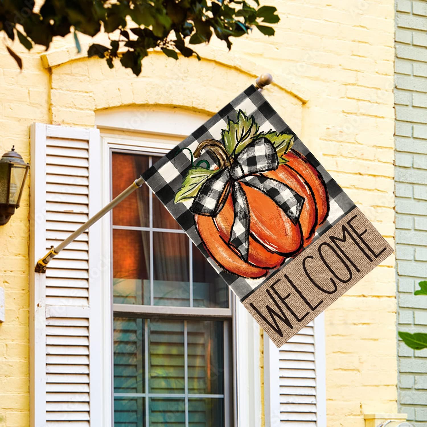 Fall Thanksgiving Pumpkin Welcome House Flag 28X40 Inch | Double Sided, Weather & Fade Resistant, Yard Outdoor Decoration, Features Buffalo Plaid