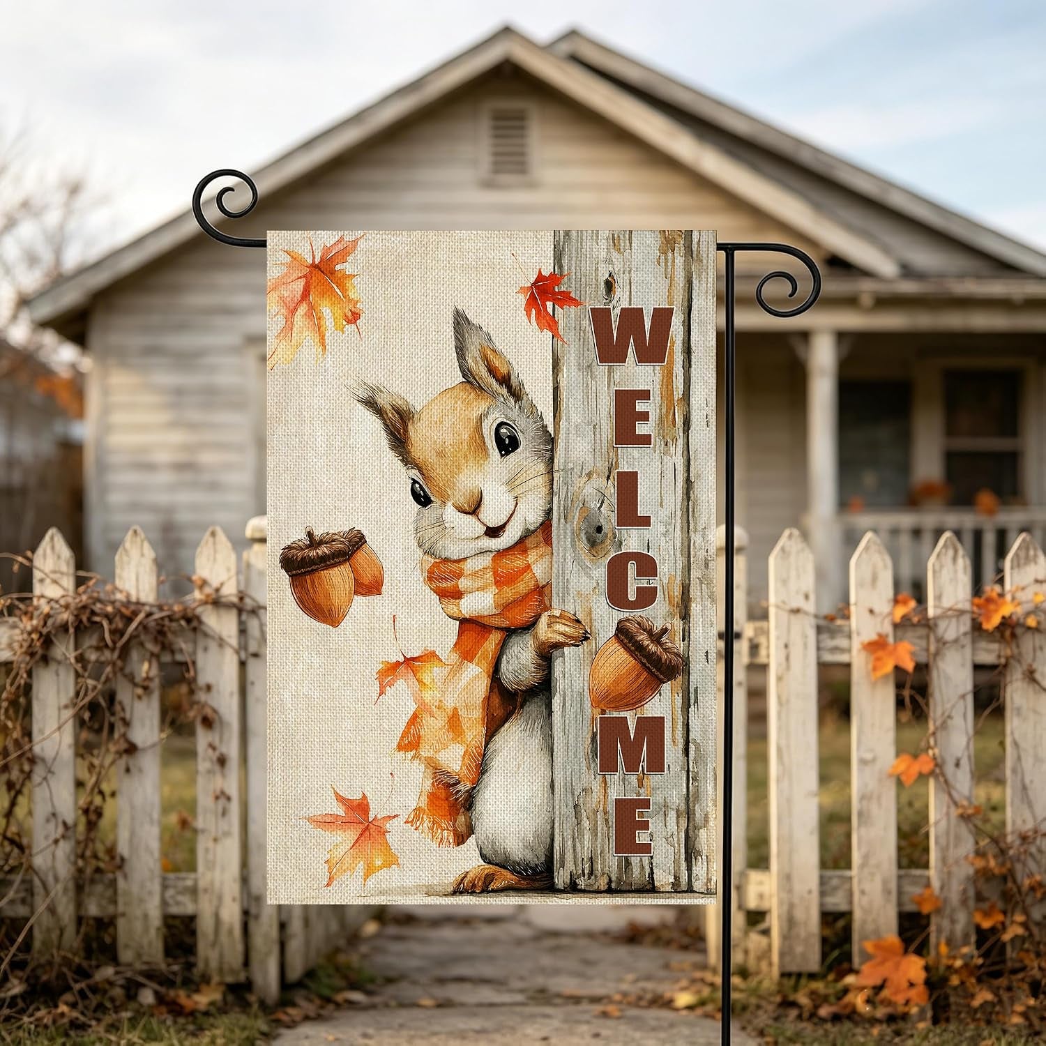 Fall Decorations Garden Flag 12X18 Inch for outside Weather & Fade Resistant Double Sided Nut Squirrel Welcome Yard Flags Outdoor Thanksgiving Home Fall Decor