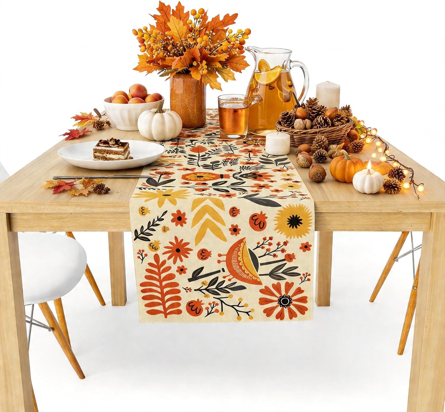 Fall Decor - Floral Table Runner | Autumn Decorations for Home | Thanksgiving Table Decor Accessories for Indoor Outdoor Party Supplies, Fall Centerpieces Backdrop Tablecloth for Room Office Kitchen