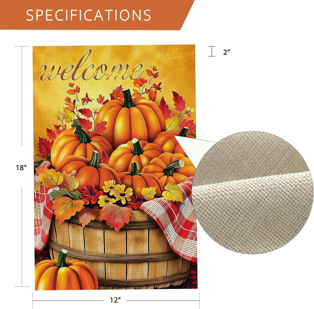 Fall Decorations Garden Flag 12X18 Inch for outside Double Sided Weather & Fade Resistant Pumpkin Welcome Yard Flags Outdoor Thanksgiving Home Fall Decor