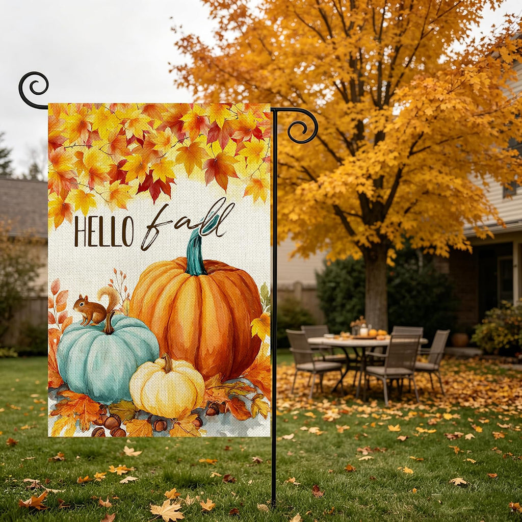 Fall Decorations Garden Flag 12X18 Inch for outside Double Sided Weather & Fade Resistant Pumpkin Hello Fall Yard Flags Outdoor Thanksgiving Home Fall Decor