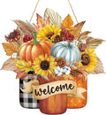 OEM Hello Fall Thanksgiving Wooden Door Sign Mason Jar Pumpkin Maple Leaf Farmhouse Hanging Decor Low MOQ Fast Delivery