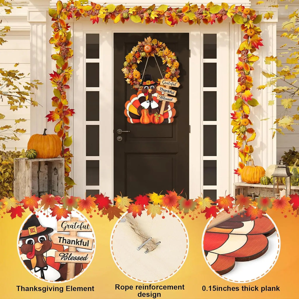 OEM Hello Fall Thanksgiving Wooden Door Sign Mason Jar Pumpkin Maple Leaf Farmhouse Hanging Decor Low MOQ Fast Delivery