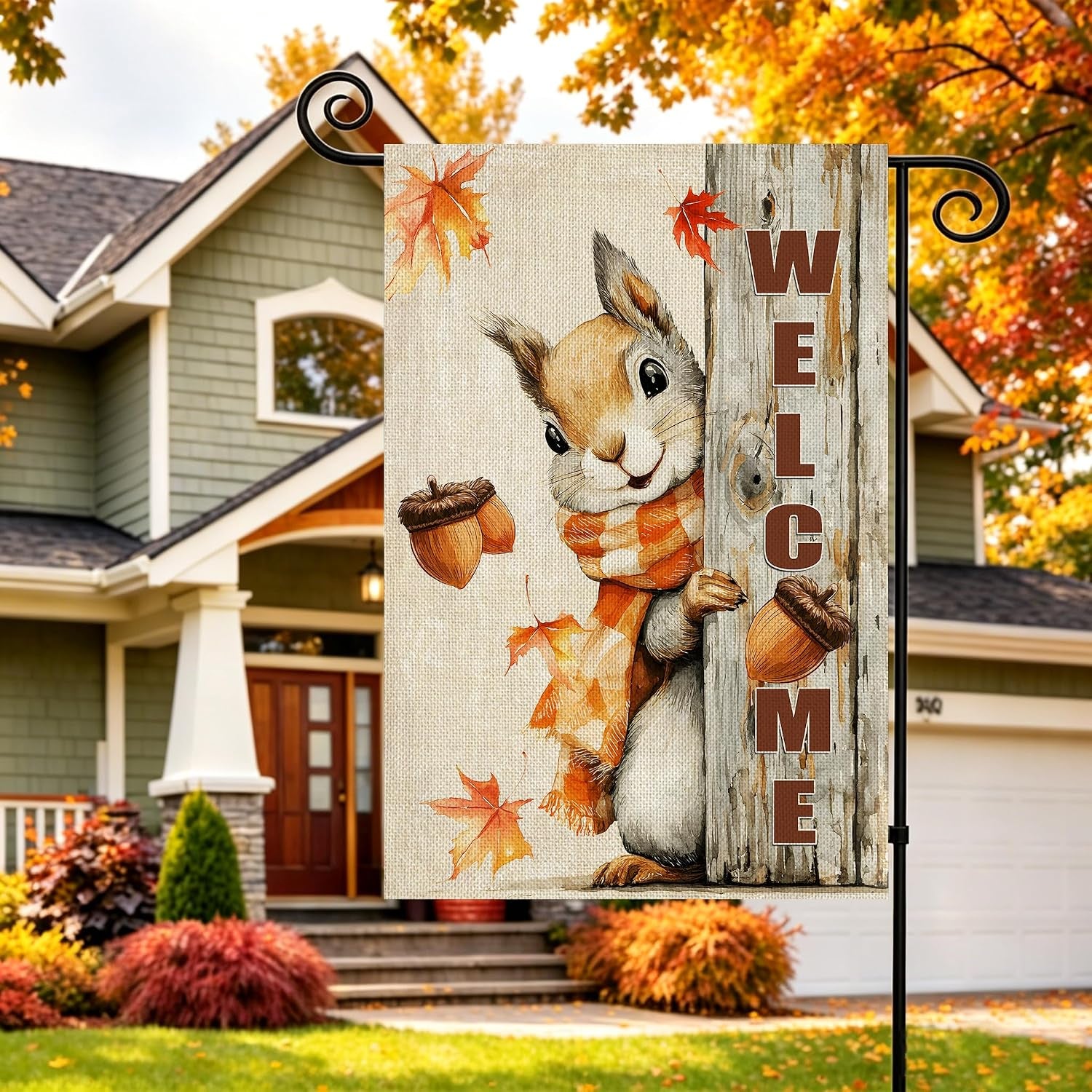 Fall Decorations Garden Flag 12X18 Inch for outside Weather & Fade Resistant Double Sided Nut Squirrel Welcome Yard Flags Outdoor Thanksgiving Home Fall Decor
