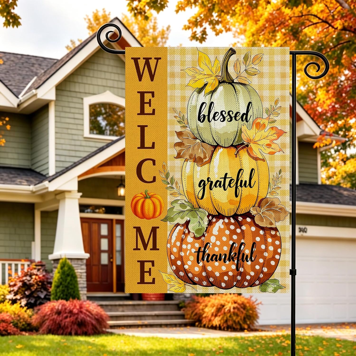 Fall Decorations Garden Flag 12X18 Inch for outside Double Sided Weather & Fade Resistant Pumpkin Welcome Fall Decor Outdoor Thanksgiving Home Yard Flags