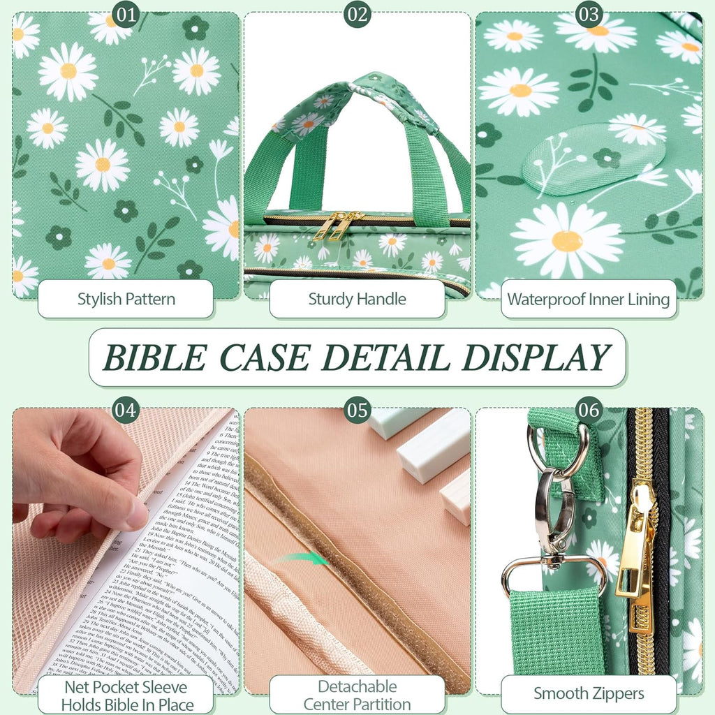 Bible Cover Case for Women, Large Bible Bag W/Shoulder Strap