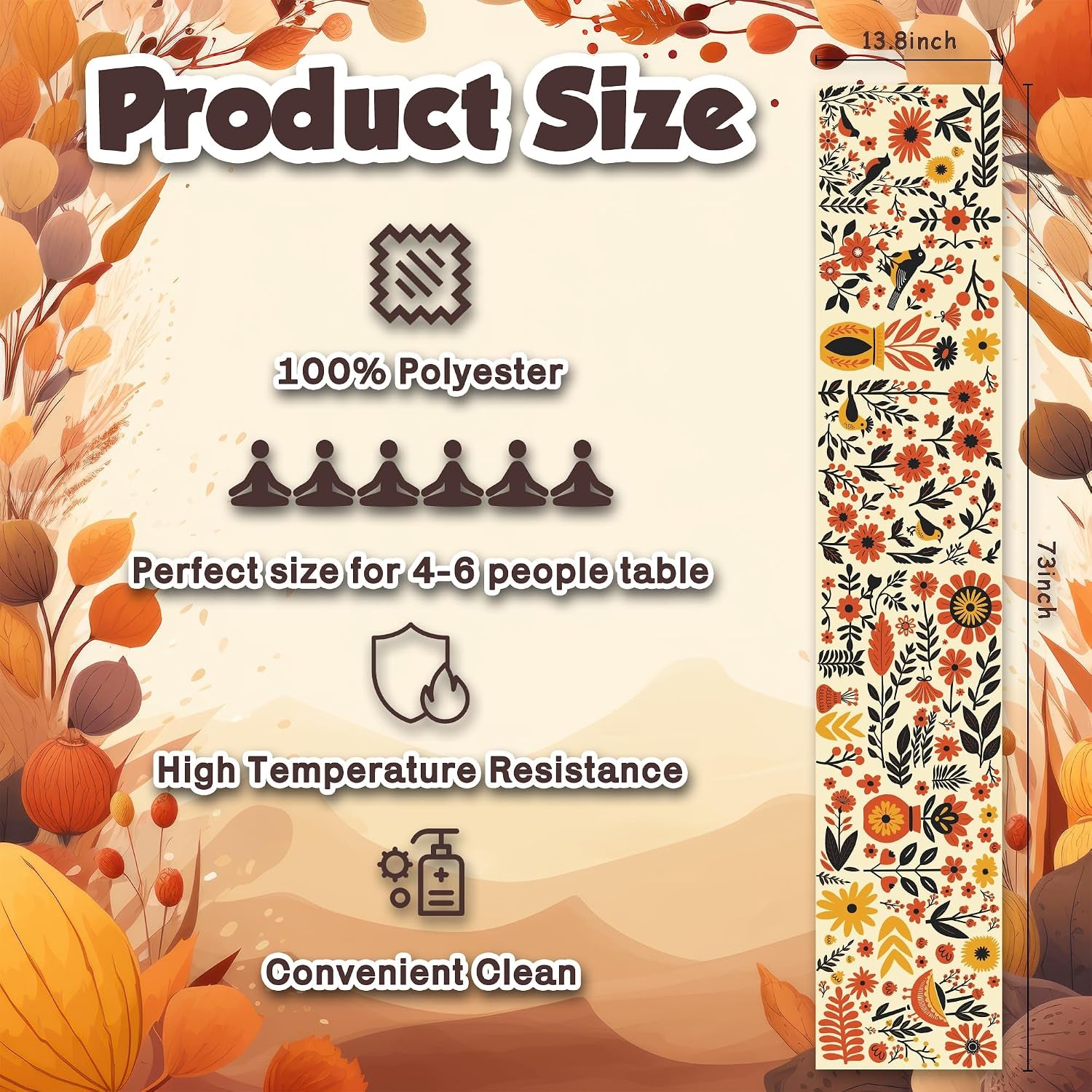 Fall Decor - Floral Table Runner | Autumn Decorations for Home | Thanksgiving Table Decor Accessories for Indoor Outdoor Party Supplies, Fall Centerpieces Backdrop Tablecloth for Room Office Kitchen