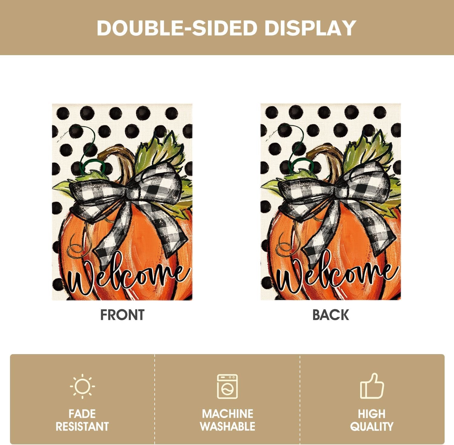 Fall Welcome Pumpkin House Flag 28X40 Inch outside | Double Sided, Weather & Fade Resistant, Yard Outdoor Decoration, Features Polka Dots