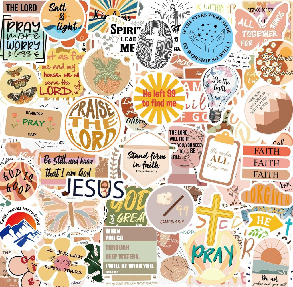 200 Pcs Religious Boho Christian Stickers, Jesus Bible Stickers,Prayer Board Supplies Kit for Water Bottles, Journal, Scrapbook, Bible Study Supplies,Easter Christian Gifts for Kids Teens Women