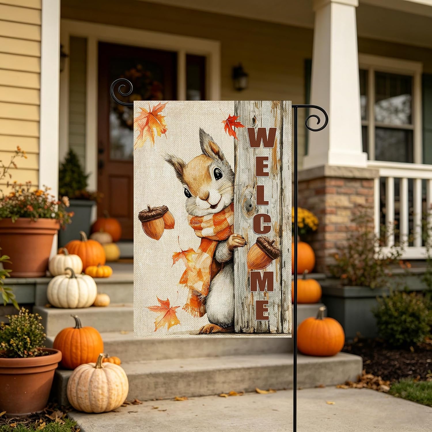 Fall Decorations Garden Flag 12X18 Inch for outside Weather & Fade Resistant Double Sided Nut Squirrel Welcome Yard Flags Outdoor Thanksgiving Home Fall Decor