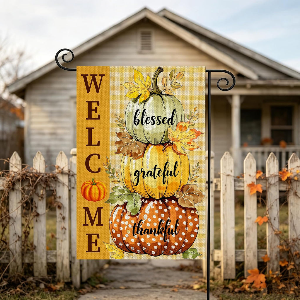 Fall Decorations Garden Flag 12X18 Inch for outside Double Sided Weather & Fade Resistant Pumpkin Welcome Fall Decor Outdoor Thanksgiving Home Yard Flags