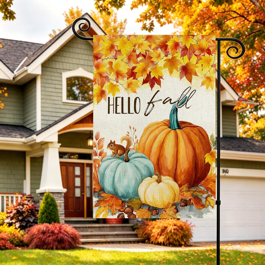 Fall Decorations Garden Flag 12X18 Inch for outside Double Sided Weather & Fade Resistant Pumpkin Hello Fall Yard Flags Outdoor Thanksgiving Home Fall Decor